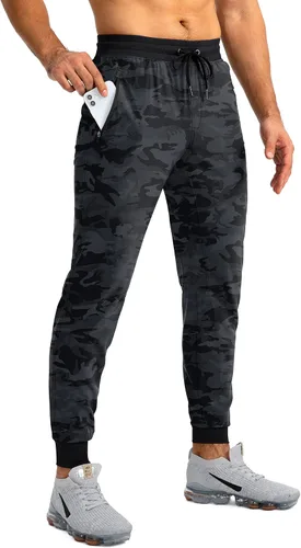 Vista 2 de Pudolla Pantalones deportivos ligeros para hombre, pantalones de entrenamiento para gimnasio y correr con bolsillos con cremallera para atletismo