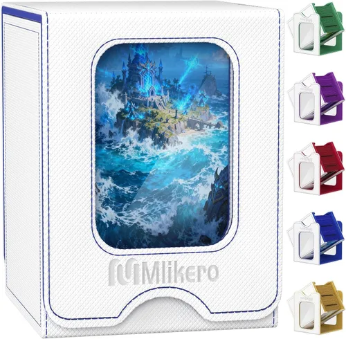 Vista 18 de Mlikero Paquete de 2 cajas de cartas Commander con capacidad para más de 200 tarjetas de una sola funda con 2 divisores, caja magnética de cuero