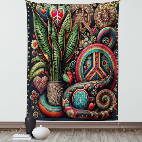 Vista 50 de Ambesonne Tapiz de hongos, atmósfera psicodélica, escena astral estrellada con motivos orientales trippy, decoración de tela para colgar en la pared