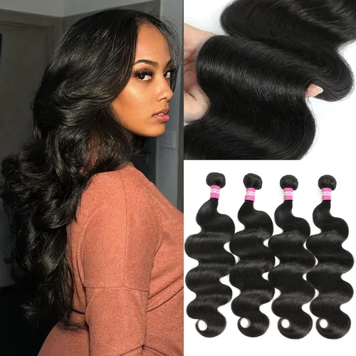 Vista 17 de DMKEEP Extensiones de cabello humano ondulado con cierre, 12, 14, 16+10 pulgadas, 100% cabello virgen brasileño sin procesar, 3 paquetes con cierre