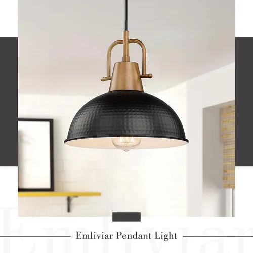 Vista 2 de Emliviar GE269MIL BK+WD - Lámpara colgante moderna de 10.2 pulgadas, lámpara colgante moderna para isla de cocina, pantalla de cúpula de metal negro