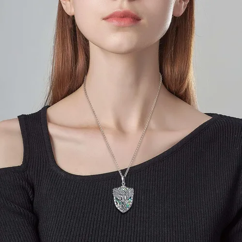 Vista 4 de AEONSLOVE Collar de San Miguel para hombres y mujeres, plata de ley 925, colgante de arcángel de San Miguel con madreperla de San Miguel collar