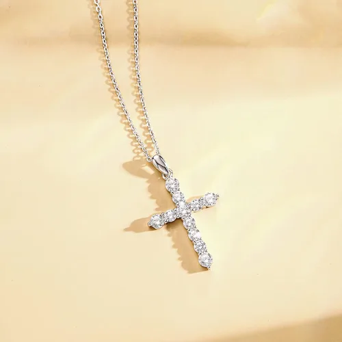Vista 5 de Carleen Yellow Gold Plated Sterling Silver Cubic Zirconia CZ Simulated Diamond Cross Crucifix Pendant Necklace Jewelry Easter Gift for Women Girls