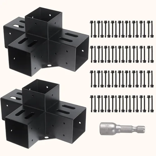 Vista 12 de 4 soportes para pérgola de 4 x 4 pulgadas (real: 3.6 x 3.6 pulgadas) 3 Way 90° Right Angle Corner Bracket DIY Pergola Kit Support Gazebos Patio