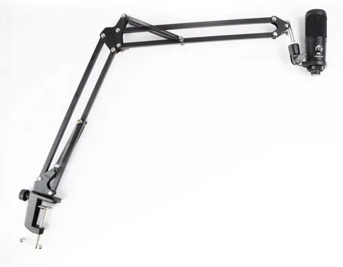 Vista 2 de Vault MS126-1 Soporte de brazo extensible de tijera para micrófono dinámico y condensador con soporte de clip de micrófono y abrazadera de montaje