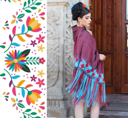 Vista 9 de Chal mexicano Benjko, rebozo reboso para eventos mexicanos, Multicolor