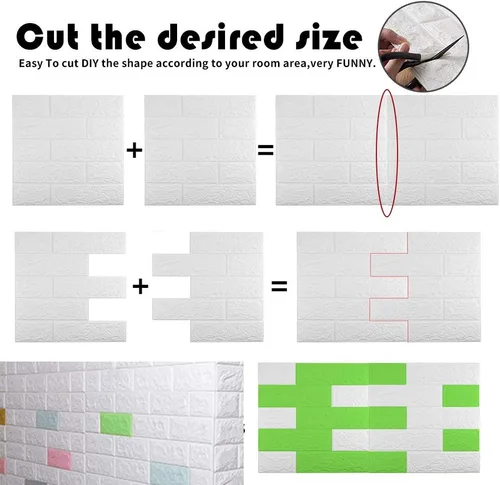 Vista 4 de Paneles de pared 3D para despegar y pegar, cobertura de 14.5 pies Blanco
