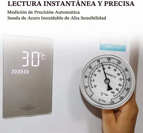 Vista 5 de Ferroday Termómetro de acero inoxidable con contratuerca, arandela plana, Junta en O, 0-220° para hervidor de agua