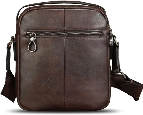 Vista 3 de Bolso de mensajero de cuero genuino para hombre, bolso cruzado de hombro, bolso vintage para hombre