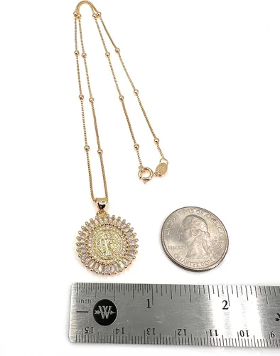 Vista 6 de LESLIE BOULES Medalla de San Benito 18K chapado en oro delicado collar de 18 pulgadas de longitud, Cristal
