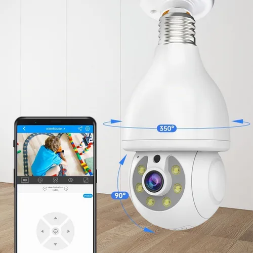 Vista 7 de EVERSECU HD 2K 3.0MP Cámara de seguridad de bombilla inalámbrica con conector de luz E27, seguimiento automático PTZ, audio de dos vías, visión
