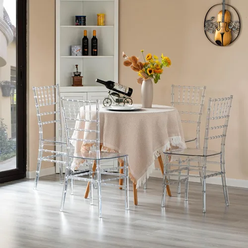 Vista 5 de Fabulaxe Silla de comedor moderna apilable Chiavari, Silla de fiesta transparente, Silla de acrílico de cristal para eventos y bodas, individual