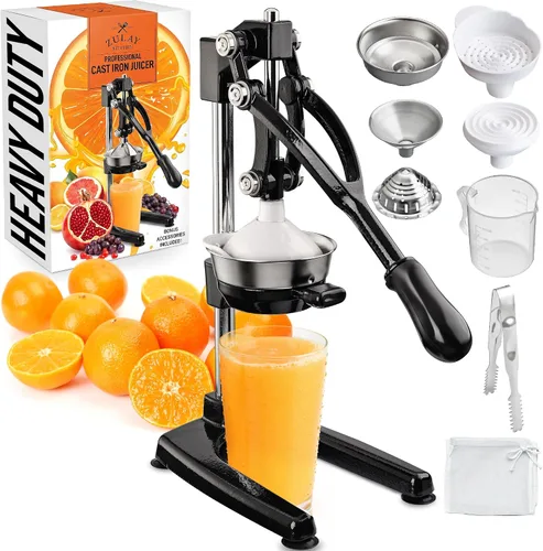Vista 19 de Zulay Kitchen Exprimidor de hierro fundido, exprimidor de naranja resistente con coladores desmontables para una fácil limpieza, prensa de cítricos
