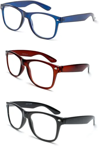 Vista 9 de Gafas de lectura de marco grande para hombres y mujeres, cómodos y elegantes anteojos de lectura simples Paquete de 3 - Azul con 1 cordón