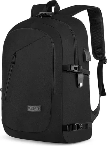 Vista 9 de WENIG - Mochila antirrobo para portátil de viaje con puerto de carga USB y cerradura, mochila de trabajo delgada y resistente al agua para hombres
