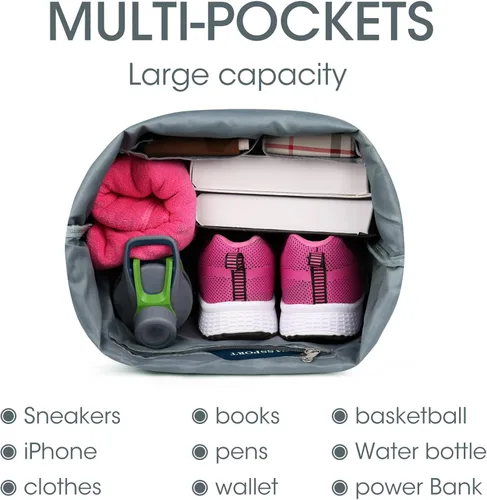 Vista 4 de WANDF Mochila de nailon con cordón espacio para zapatos resistente al agua para gimnasio compras deporte o yoga