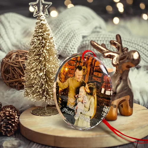 Vista 6 de Adorno de Navidad personalizado con foto, adornos de imagen personalizados para Navidad 2026, adorno colgante conmemorativo personalizado