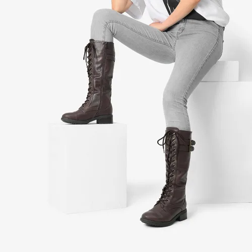 Vista 9 de DREAM PAIRS - Botas de poliuretano a la rodilla para mujer, estilo de equitación o combate