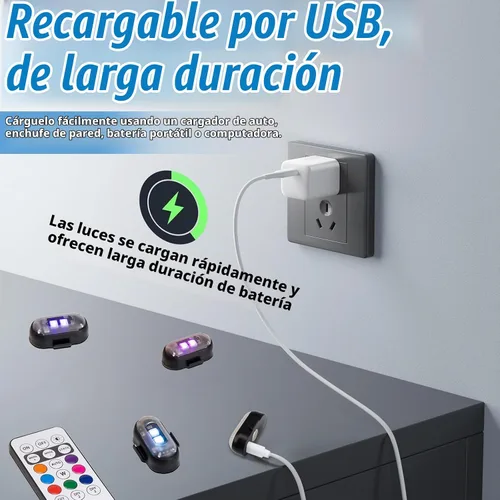 Vista 5 de 2 piezas de luces estroboscópicas LED inalámbricas con control remoto, luces LED mini impermeables USB de 8 colores, luces LED de advertencia