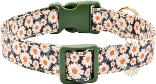 Vista 4 de Lindo collar de algodón para perro, patrones de flores, collares suaves y ajustables para cachorros, para hembras, perros pequeños, medianos