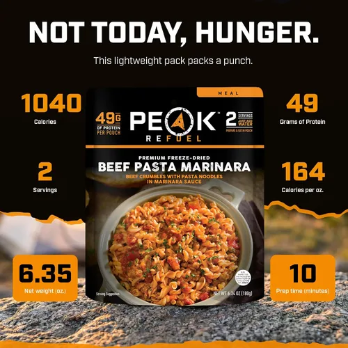 Vista 4 de Peak Refuel Pasta de ternera Marinara Comidas liofilizadas, 1.73 oz