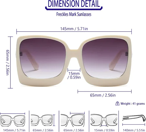 Vista 6 de Freckles Mark Gafas de sol de inspiración vintage para mujer, diseño cuadrado grande de plástico