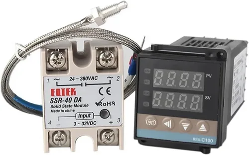 Vista 2 de 1 juego REX-C100 controlador de temperatura PID digital K termostato de entrada + salida SSR 10DA 25DA 40DA + termopar K sonda 3.3 ft (SSR 10DA)