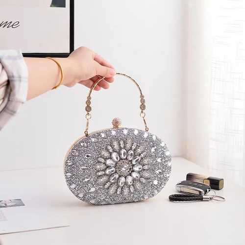 Vista 2 de Bolso de noche para mujeres y niñas, brillante, multicolor, con cuentas de diamantes de imitación, bolso cruzado de embrague para boda, fiesta