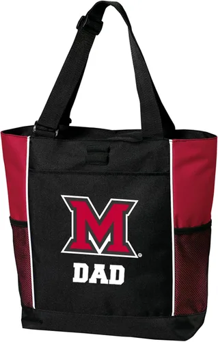 Vista 3 de Broad Bay Miami University of Ohio Tote Bag Zippered Carryall RedHawks Logo, 600D Polyester Canvas, Adjustable Web Handles, Front Pocket, Side