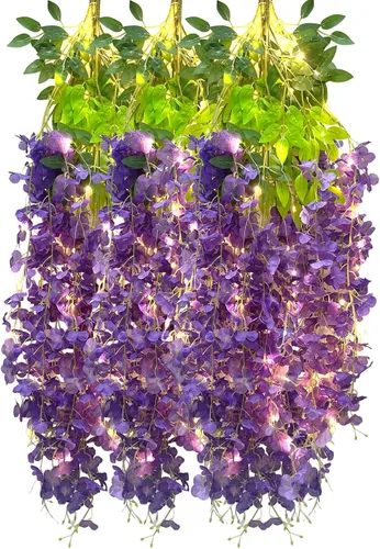 Vista 38 de Paquete de 5 guirnaldas de flores colgantes de glicina rosa, enredaderas de flores artificiales de 3.77 pies, glicinia falsa, guirnalda colgante
