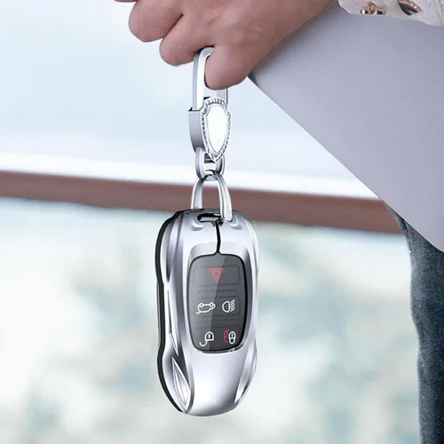 Vista 7 de Funda de metal de aleación de zinc para llavero de automóvil, compatible con Land Rover Range Rover Sport Discovery LR4 Smart Key Fob Cover Cover