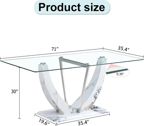 Vista 2 de Una mesa rectangular moderna y simple, equipada con una mesa de vidrio templado de 0.39 pulgadas y patas de tablero de densidad media, y estantes