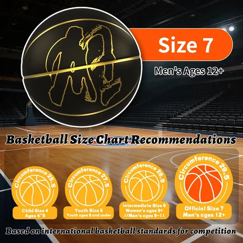 Vista 3 de Kuangmi Balón de baloncesto de la serie auténtica, hecho para pelotas de juego en interiores y exteriores, tamaño oficial 7/6/5, 29.5 pulgadas, 28.5
