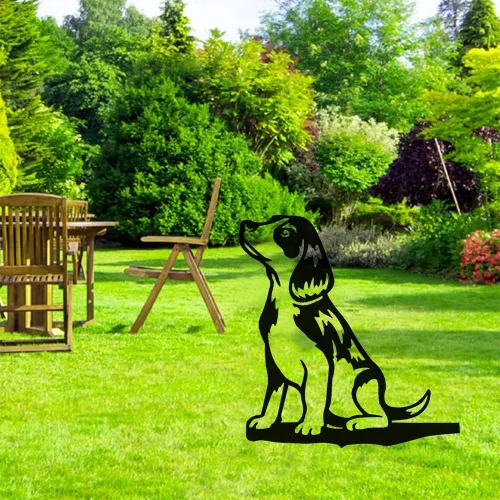 Vista 6 de Adorable decoración de estaca de perro para patio, jardín, al aire libre, arte de metal, silueta de perro, estatua de perros de acero, adorno