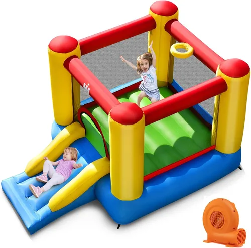 Vista 11 de BOUNTECH Casa inflable de rebote para niños de 3 a 12 años para interiores y exteriores con soplador de 480 W, área de salto, tobogán, juego