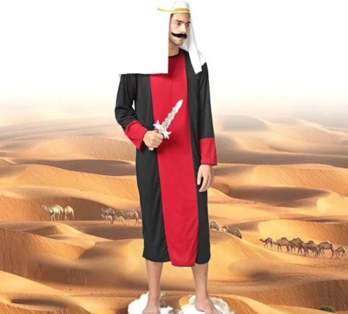 Vista 8 de Sombrero árabe para adulto, sombrero de príncipe árabe del desierto, sombrero de Oriente Medio, sombrero envolvente de Halloween, cosplay, tocado