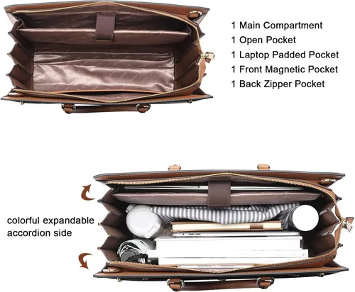 Vista 4 de CLUCI Briefcase for Women Leather Laptop 15.6 Inch Business Ladies Work Computer Tote Bags