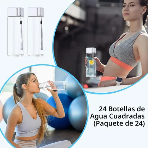 Vista 3 de mwellewm 24 botellas de agua a granel de 17 onzas, botella de agua de plástico reutilizable a prueba de derrames, transparente blanca