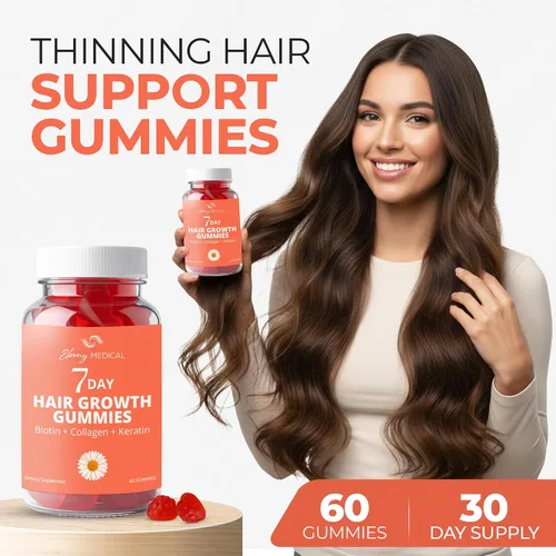 Vista 3 de Ebony Medical - Gomitas de fórmula de crecimiento del cabello adelgazante de 7 días, biotina, colágeno, queratina, musgo marino irlandés y vitaminas