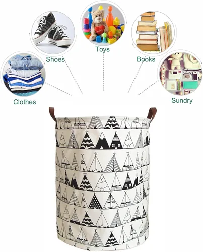 Vista 4 de Nictemaw Cesta de almacenamiento grande para lavadora portátil, cesta plegable de lona con revestimiento de polietileno impermeable para niños