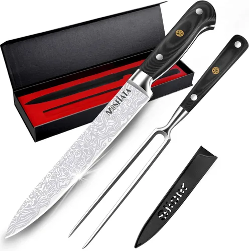 Vista 7 de MOSFiATA Cuchillo de corte de 12 pulgadas – Cuchillo de corte de carne – Acero alemán de alto carbono forjado – Diseño de mango ergonómico – Con