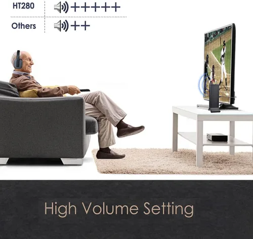 Vista 5 de Avantree HT280 - Auriculares inalámbricos para ver televisión con base de carga de transmisor RF de 2.4G, sistema óptico digital, auriculares