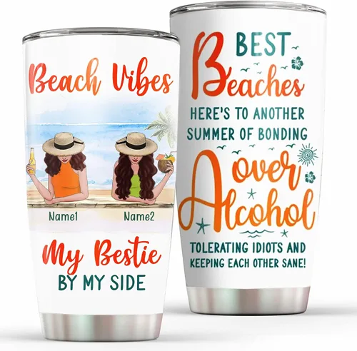 Vista 15 de Vaso personalizado con texto en inglés "Some Girls Are Just Born With The Beach", regalo para mejores amigas, hermanas, mejores amigas de una mujer