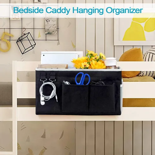 Vista 2 de Loghot Organizador Colgante de Mesita de Noche/Bolsa de Almacenamiento de Mesita de Noche para Literas y Camas de Hospital, Rieles de Cama
