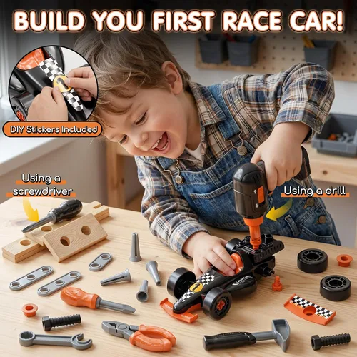 Vista 2 de Lehoo Castle Juego de herramientas para niños, juego de herramientas para niños pequeños con caja de herramientas, herramientas de construcción