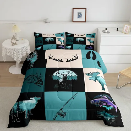 Vista 11 de Castle Fairy Cute Giraffe Bedding Set Twin Size 2 Pcs,Lodge Cabin Jungle Rustic Style Comforter Set for Kids Teens Adults,Wild Animal Pine Trees