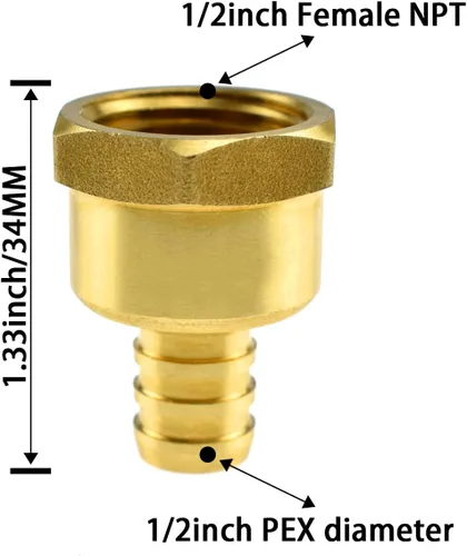 Vista 2 de SDTC Tech 1/2 pulgada PEX a 1/2 pulgada NPT hembra rosca tubería de montaje Adaptador de acoplamiento recto de tubo de crimpado de púas de latón