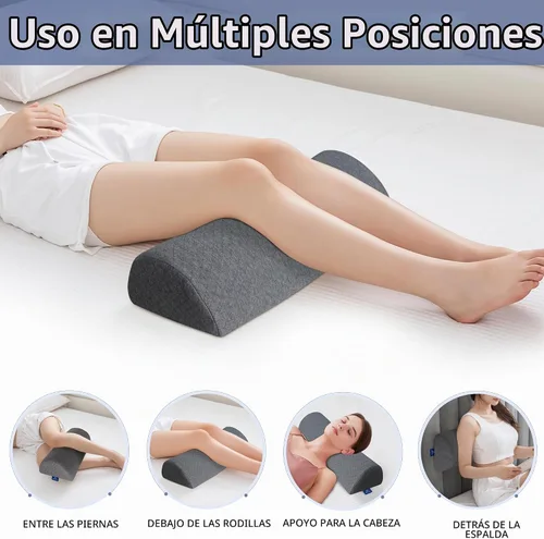 Vista 4 de Almohada de rodilla Half Moon Bolster, almohada de espuma viscoelástica para aliviar el dolor de espalda, cuña lumbar redonda para piernas que