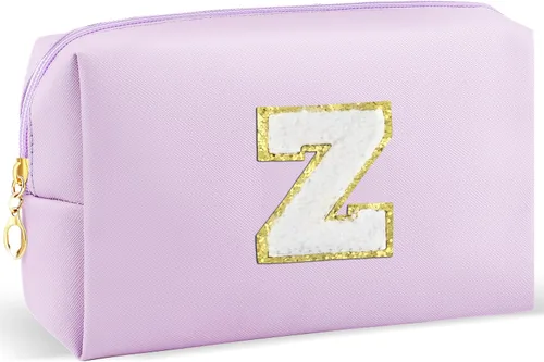 Vista 64 de URSKYTOUS Regalos para niñas, bolsa de maquillaje con inicial, bolsa de cosméticos personalizada con cremallera, bonita bolsa de aseo de viaje, Azul
