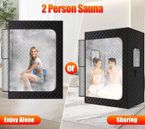 Vista 4 de X-Vcak Sauna para 2 personas, sauna portátil con 5 capas impermeables, tienda de campaña de sauna de vapor portátil con 2 vapores, 2 sillas